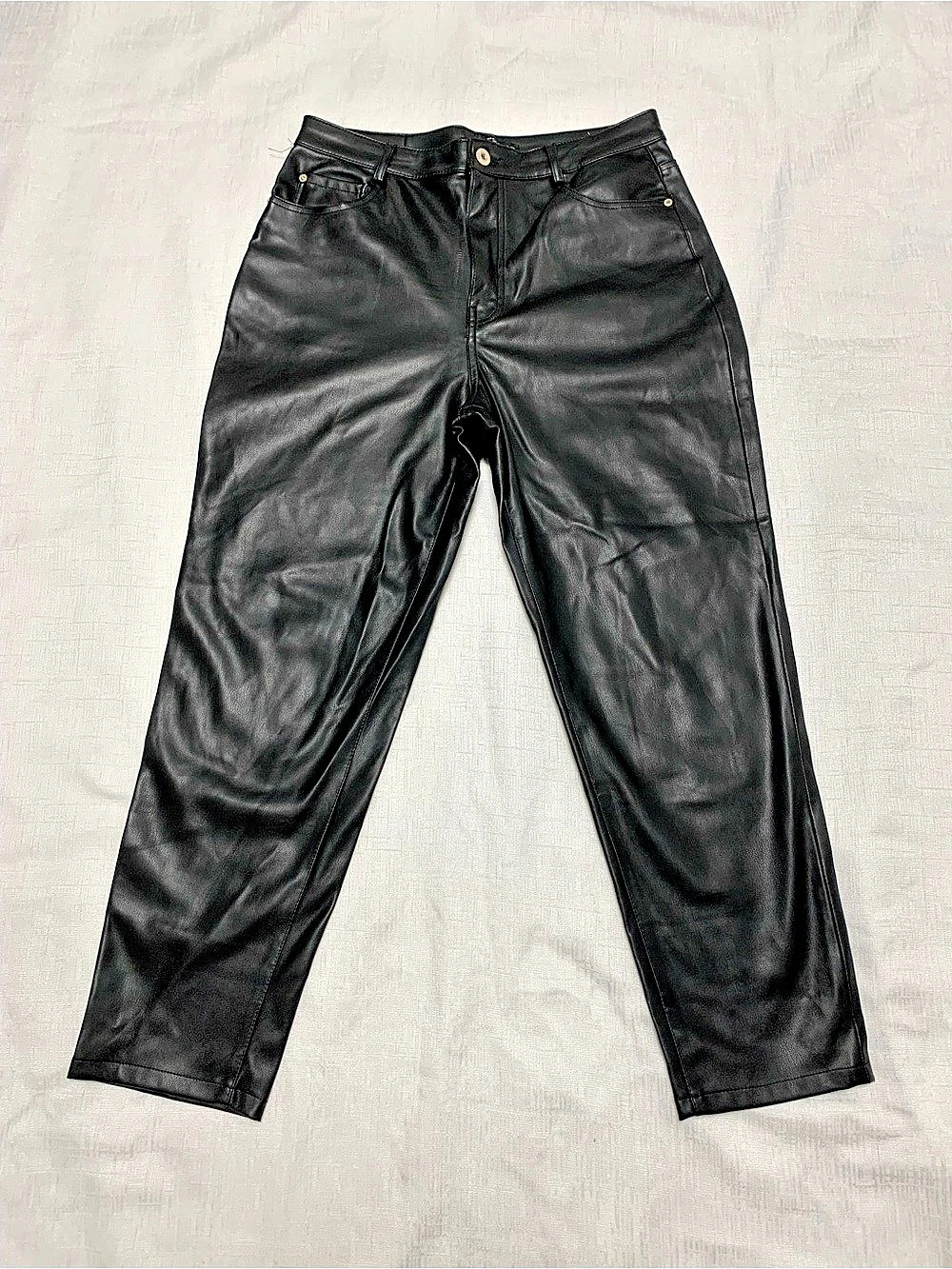 Zara Faux Leather Straight Leg Pants Black Size10 Like New